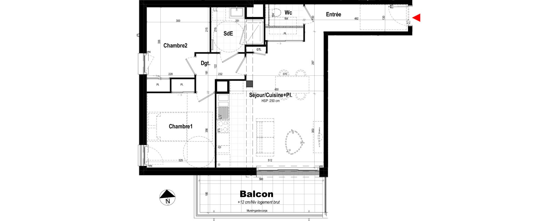 Appartement T3 de 66,91 m2 &agrave; Pl&eacute;rin Centre ville