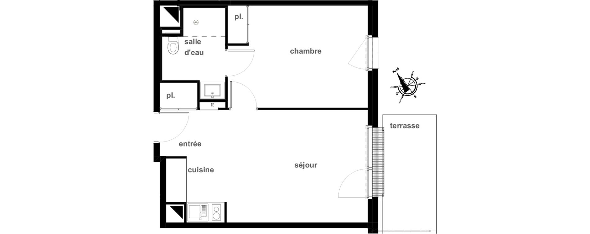 Appartement T2 de 42,02 m2 &agrave; Pl&eacute;rin Centre ville