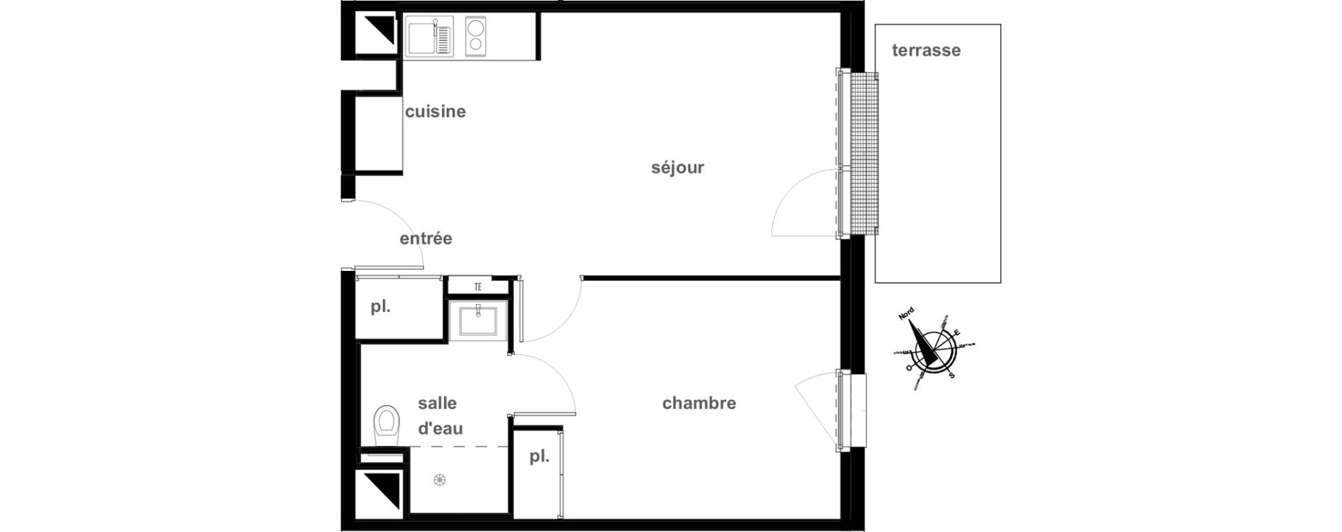 Appartement T2 de 42,13 m2 &agrave; Pl&eacute;rin Centre ville
