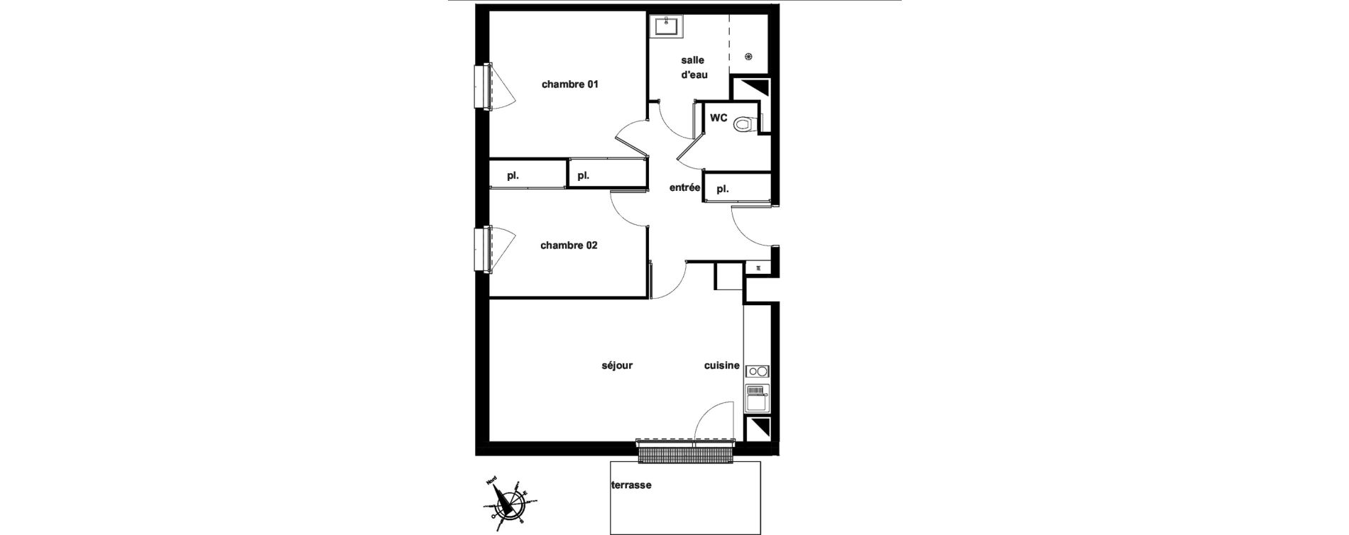 Appartement T3 de 61,70 m2 &agrave; Pl&eacute;rin Centre ville