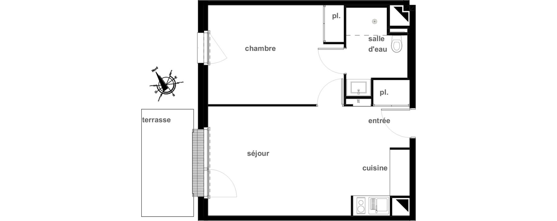 Appartement T2 de 42,46 m2 &agrave; Pl&eacute;rin Centre ville