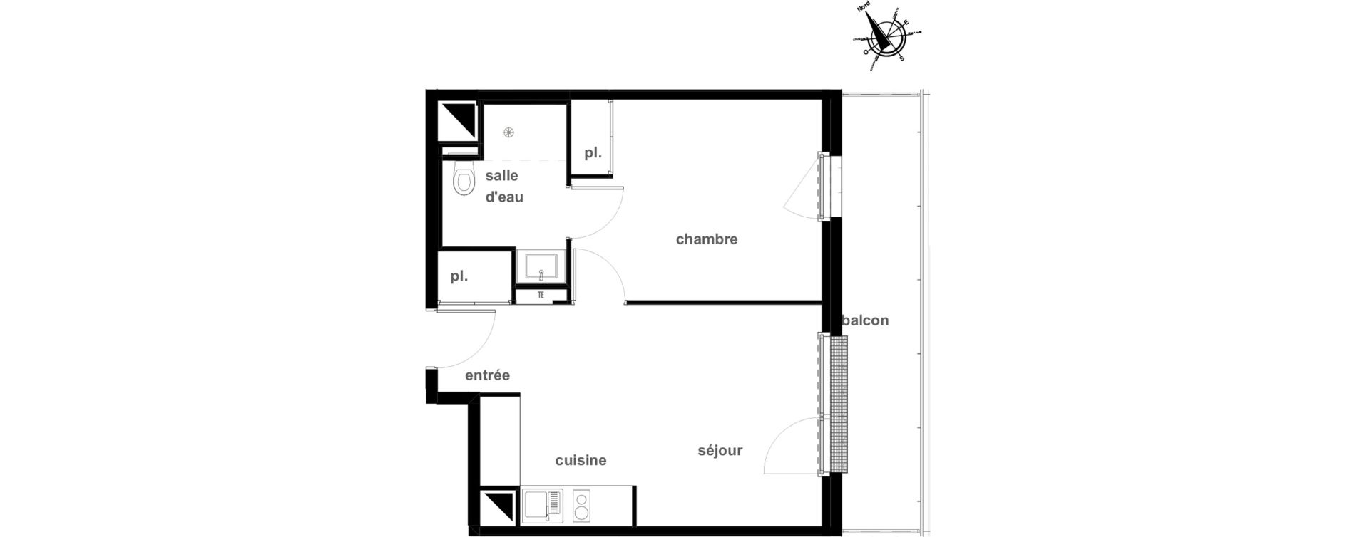 Appartement T2 de 38,26 m2 &agrave; Pl&eacute;rin Centre ville