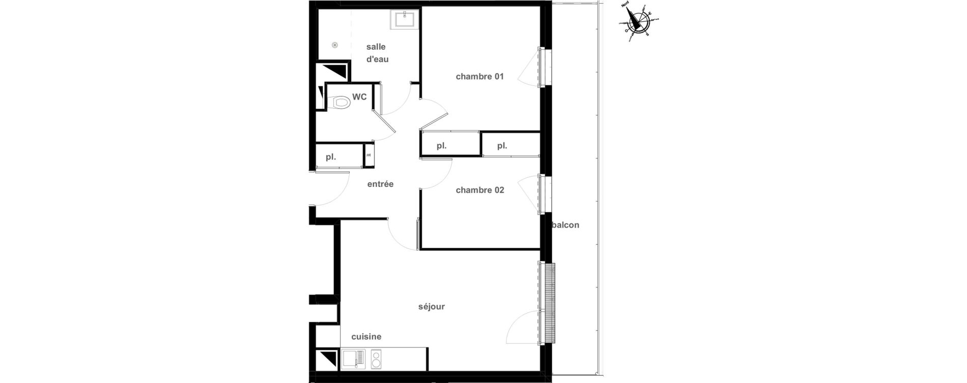 Appartement T3 de 56,28 m2 &agrave; Pl&eacute;rin Centre ville