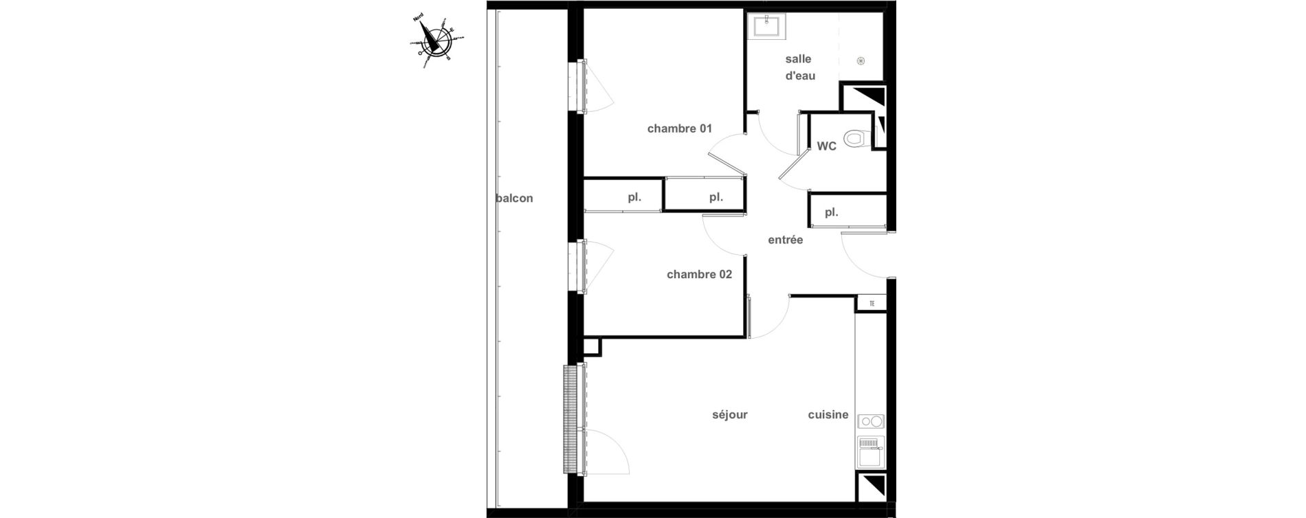 Appartement T3 de 58,25 m2 &agrave; Pl&eacute;rin Centre ville