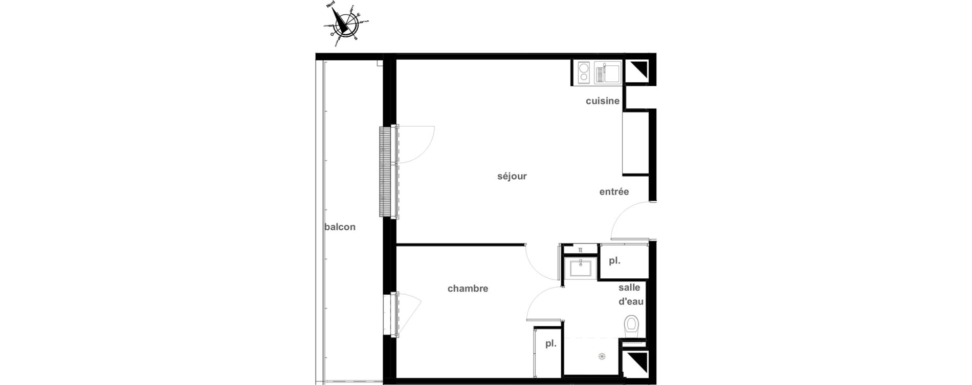 Appartement T2 de 45,12 m2 &agrave; Pl&eacute;rin Centre ville