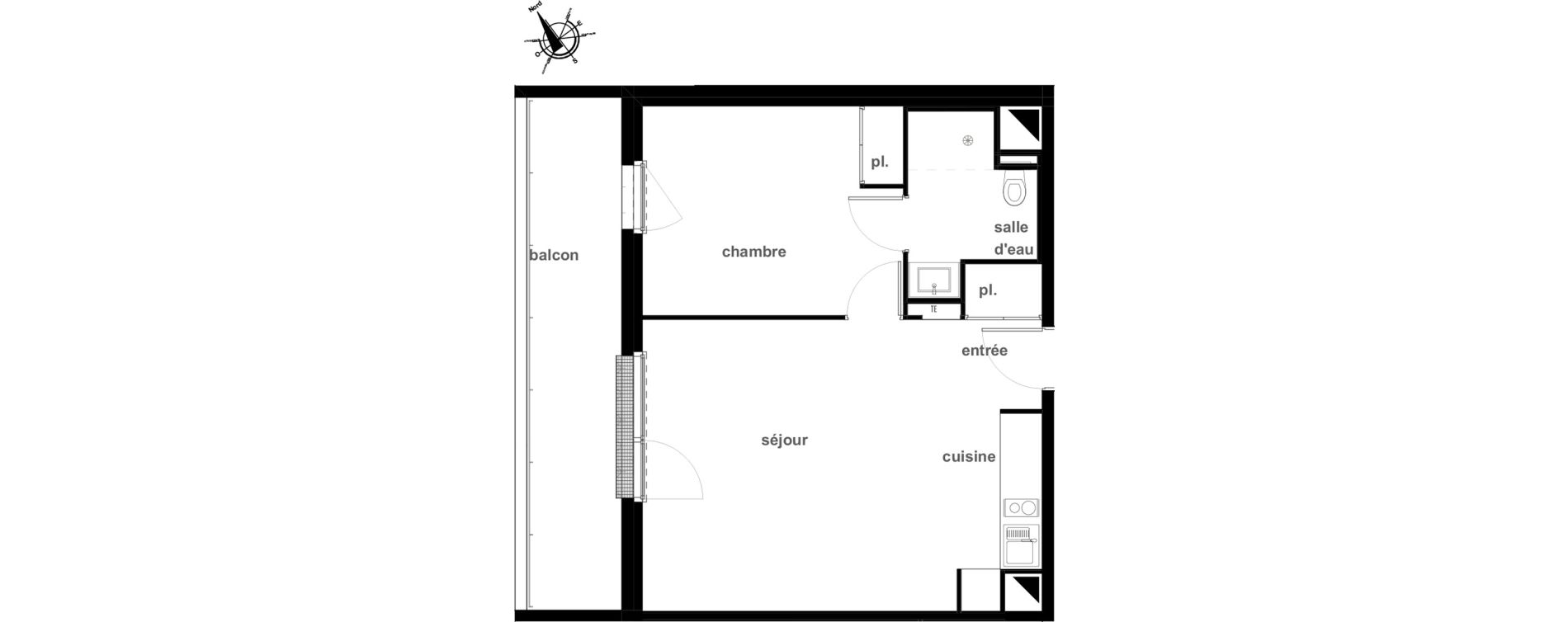 Appartement T2 de 45,53 m2 &agrave; Pl&eacute;rin Centre ville