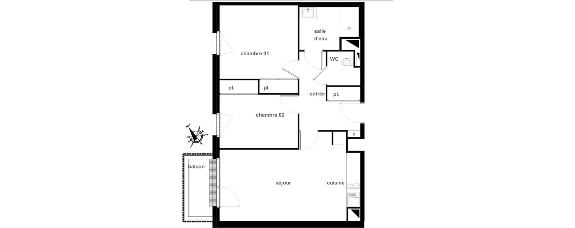 Appartement T3 de 61,70 m2 &agrave; Pl&eacute;rin Centre ville