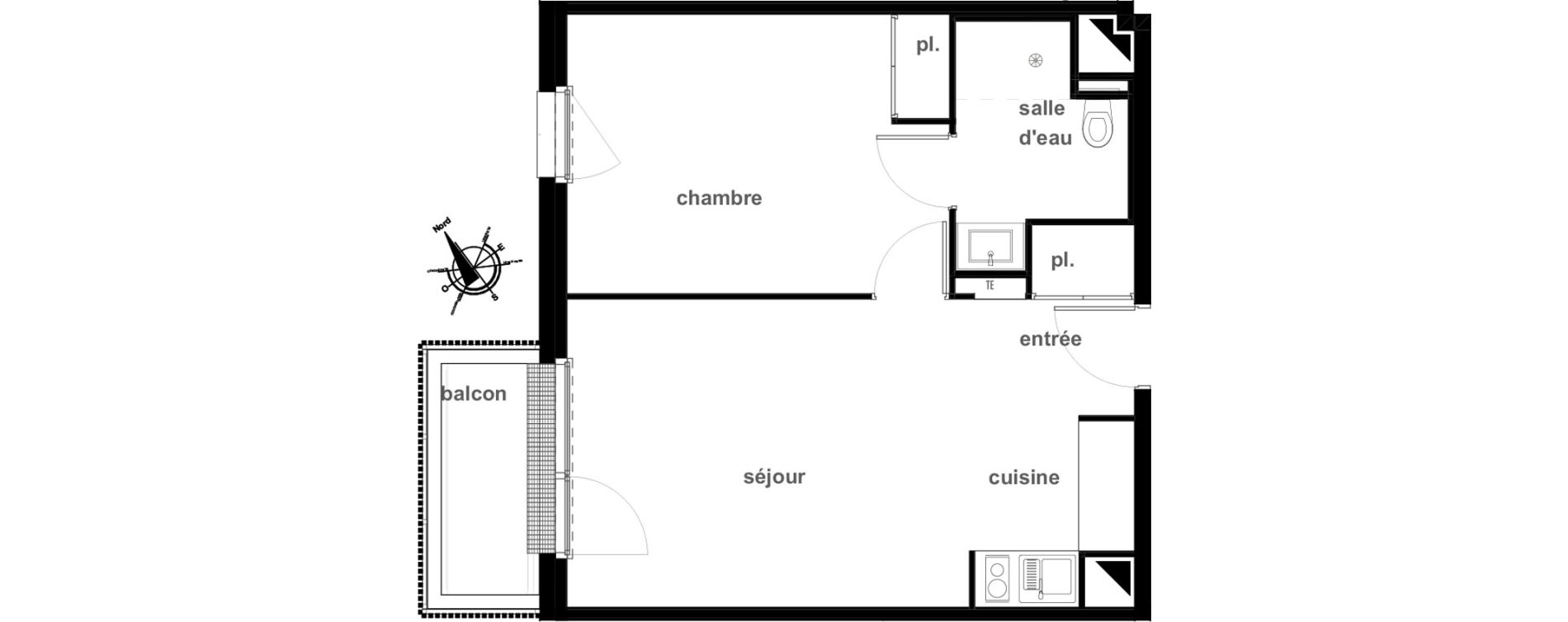 Appartement T2 de 42,46 m2 &agrave; Pl&eacute;rin Centre ville
