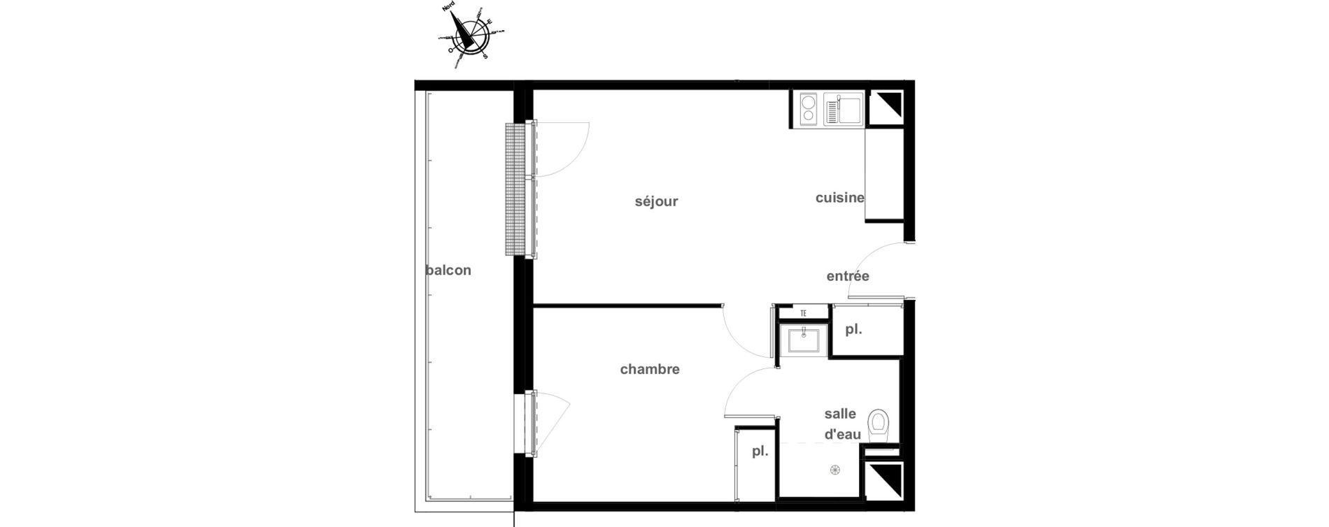 Appartement T2 de 39,73 m2 &agrave; Pl&eacute;rin Centre ville