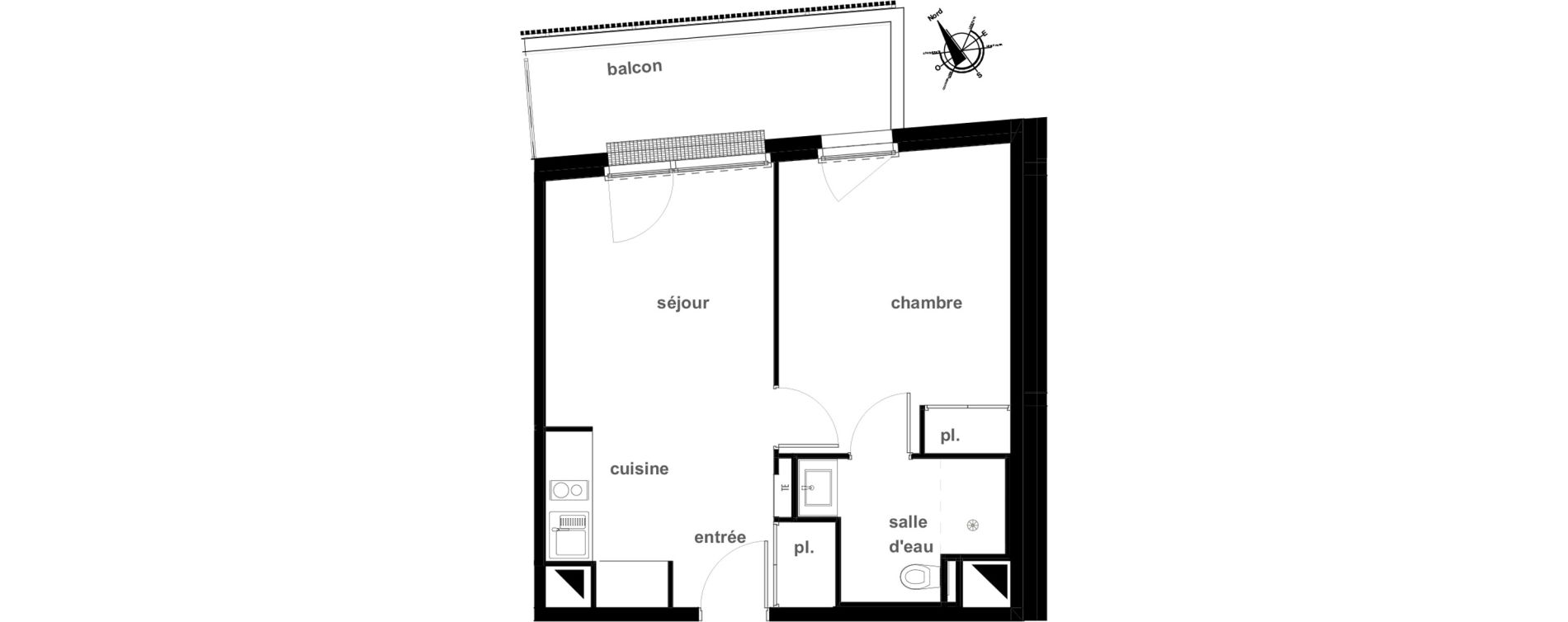 Appartement T2 de 37,47 m2 &agrave; Pl&eacute;rin Centre ville