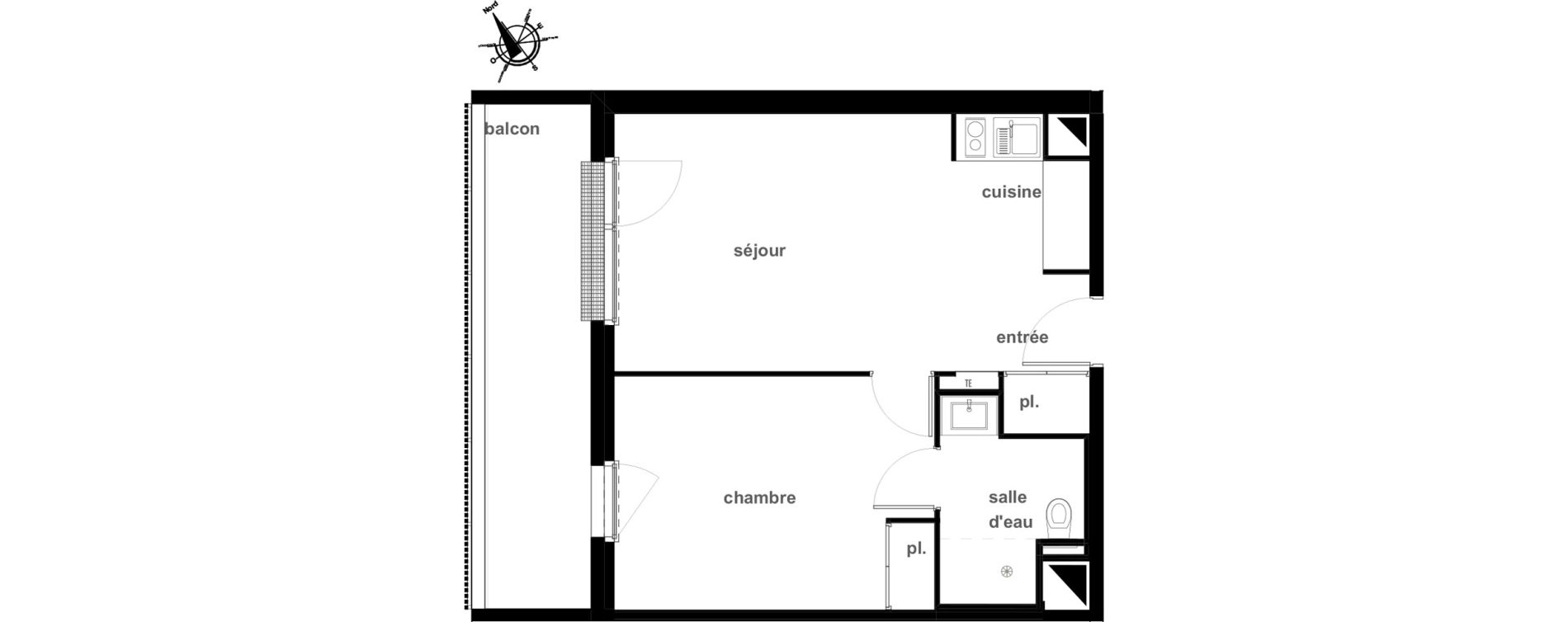 Appartement T2 de 42,44 m2 &agrave; Pl&eacute;rin Centre ville