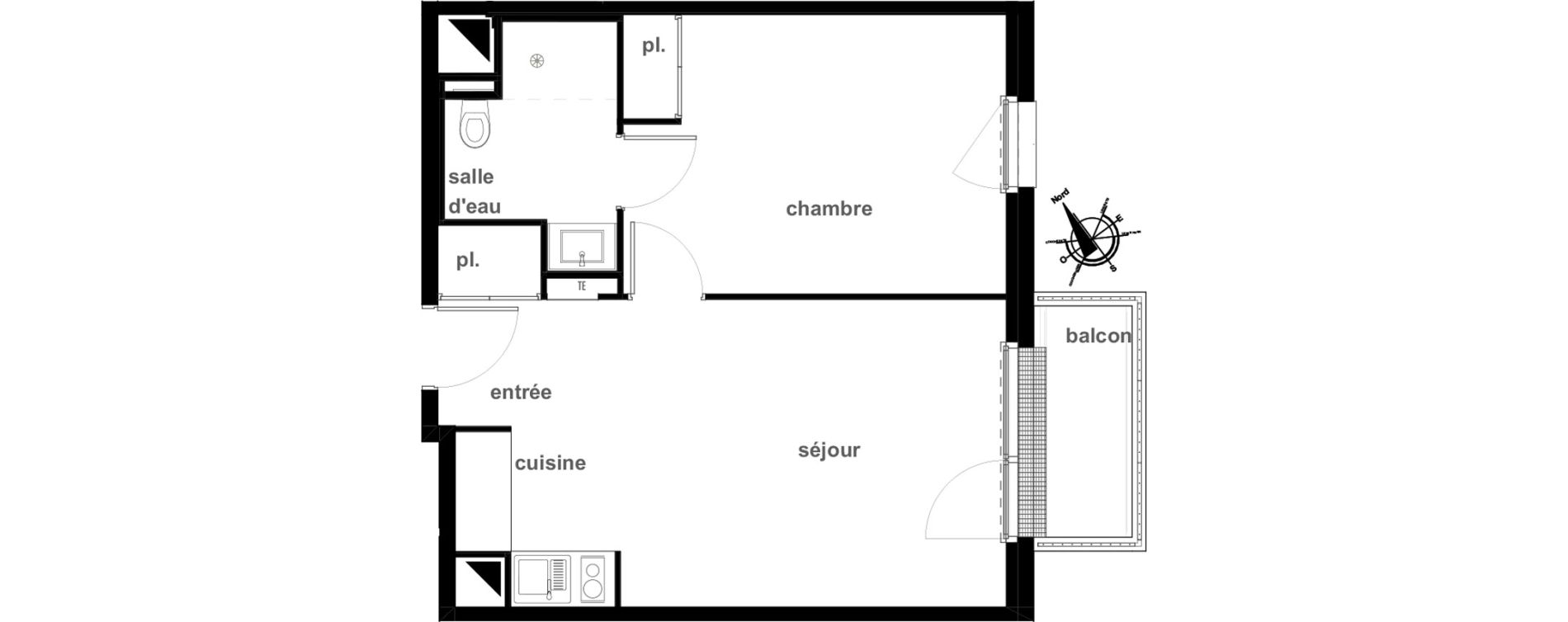 Appartement T2 de 42,02 m2 &agrave; Pl&eacute;rin Centre ville