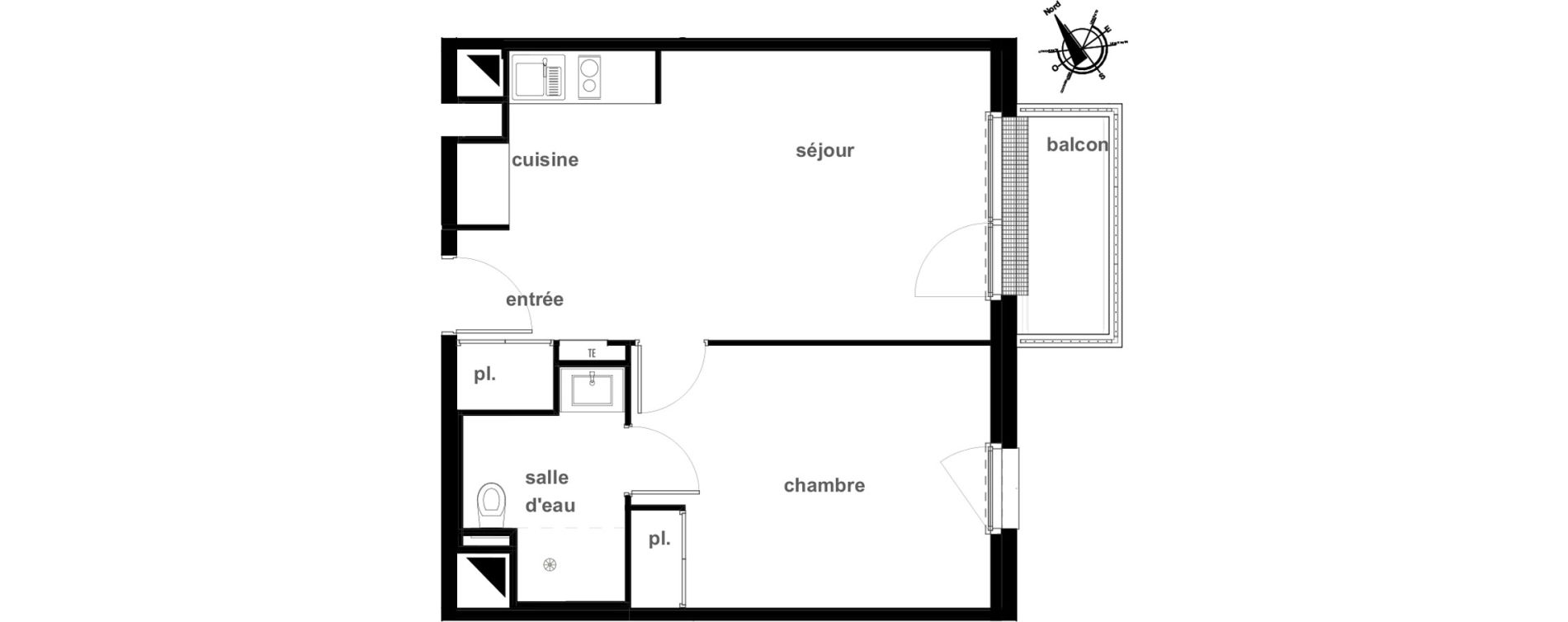 Appartement T2 de 42,12 m2 &agrave; Pl&eacute;rin Centre ville