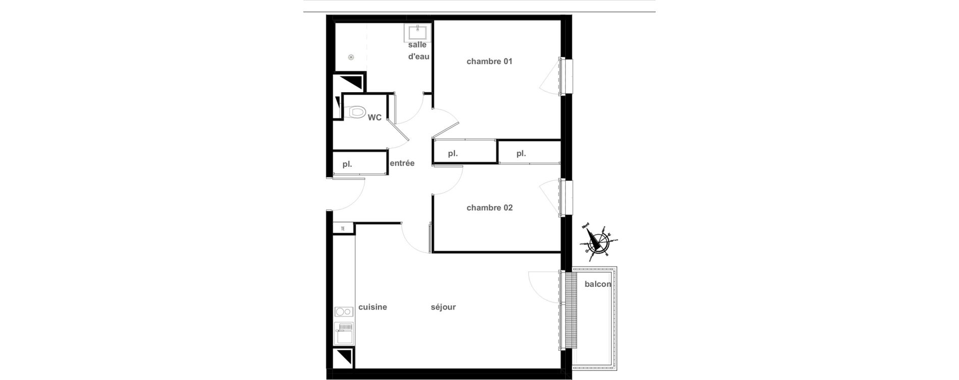Appartement T3 de 62,19 m2 &agrave; Pl&eacute;rin Centre ville
