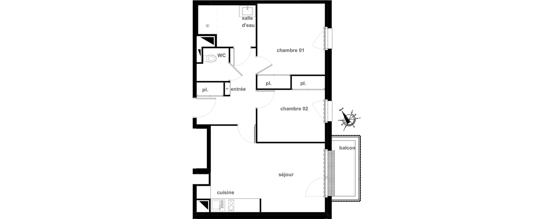 Appartement T3 de 56,28 m2 &agrave; Pl&eacute;rin Centre ville
