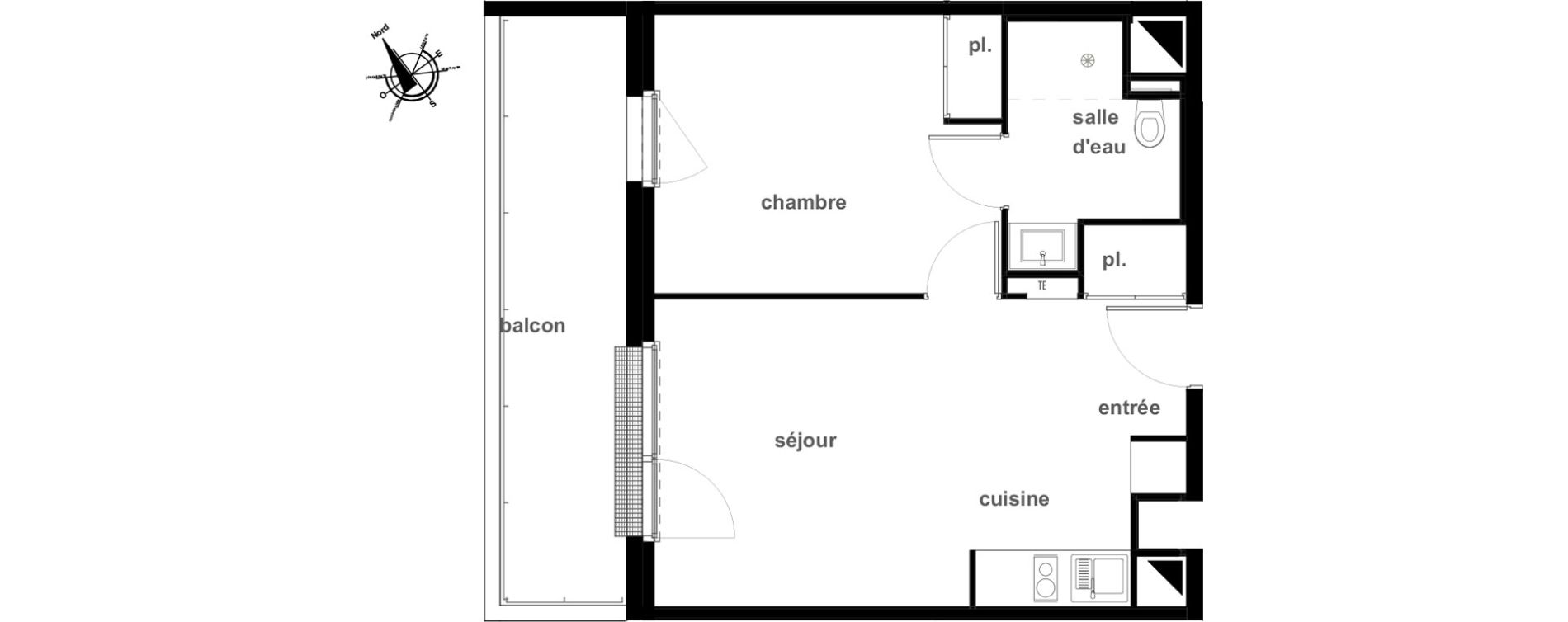 Appartement T2 de 39,30 m2 &agrave; Pl&eacute;rin Centre ville
