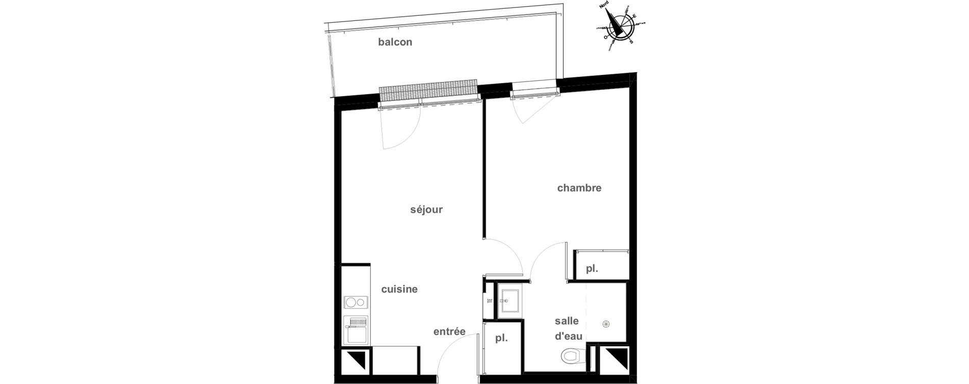 Appartement T2 de 37,47 m2 &agrave; Pl&eacute;rin Centre ville