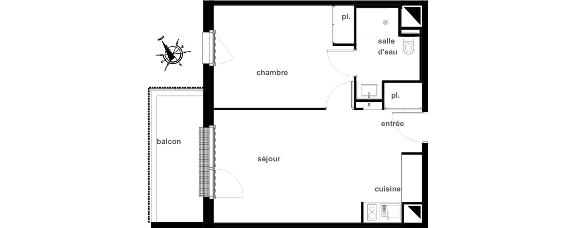 Appartement T2 de 42,44 m2 &agrave; Pl&eacute;rin Centre ville