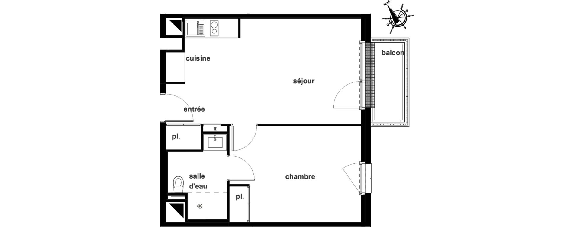 Appartement T2 de 42,13 m2 &agrave; Pl&eacute;rin Centre ville