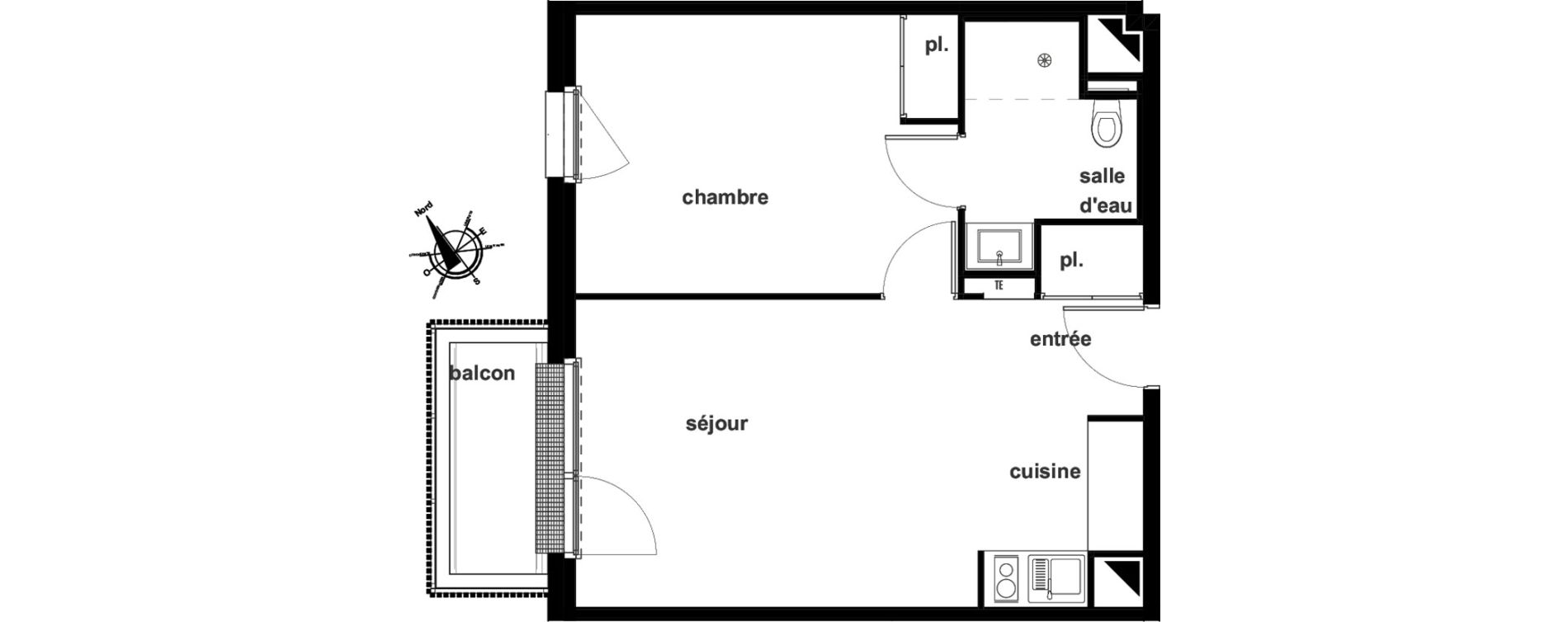 Appartement T2 de 42,44 m2 &agrave; Pl&eacute;rin Centre ville