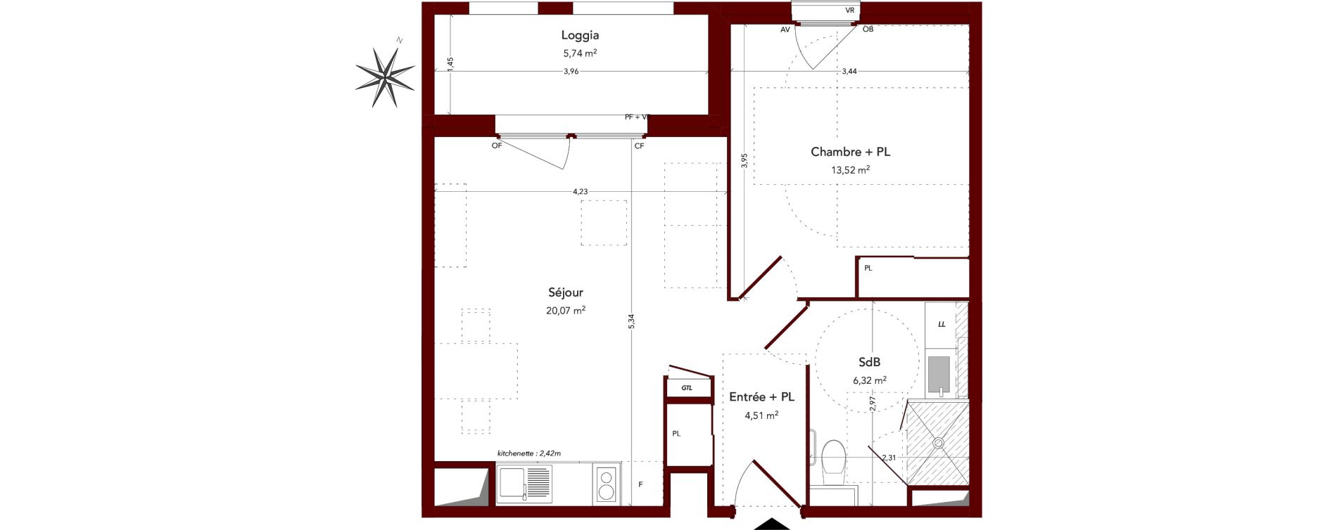 Appartement T2 meubl&eacute; de 44,42 m2 &agrave; Ploufragan Centre ville