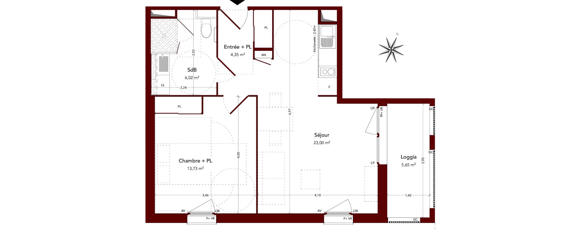 Appartement T2 de 47,10 m2 &agrave; Ploufragan Centre ville