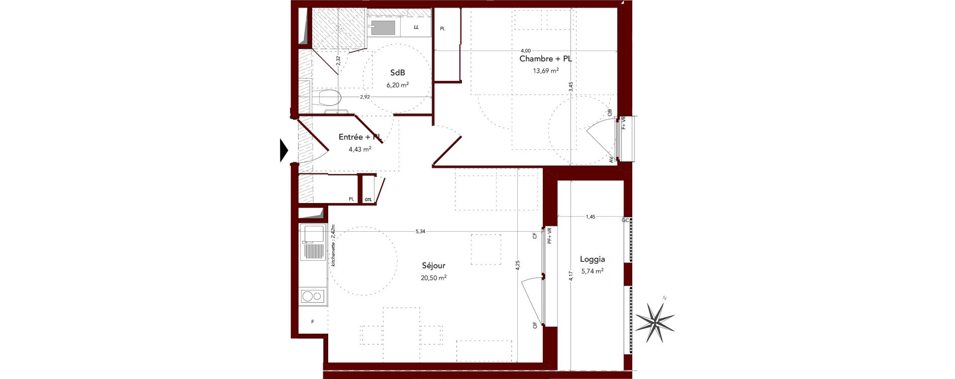 Appartement T2 de 44,82 m2 &agrave; Ploufragan Centre ville