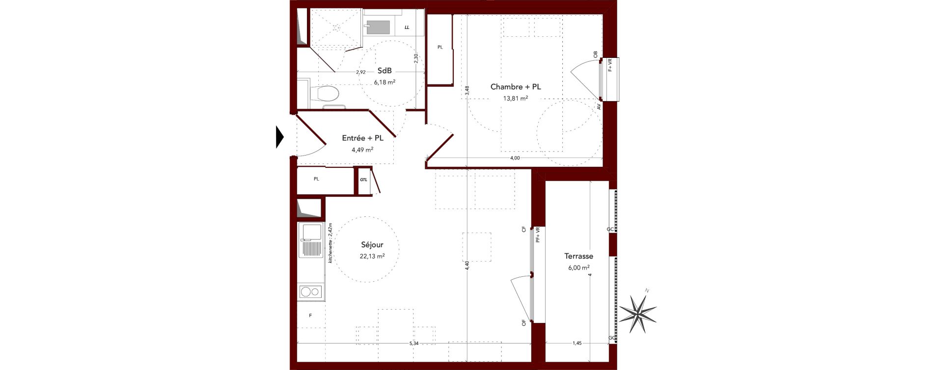Appartement T2 de 46,61 m2 &agrave; Ploufragan Centre ville