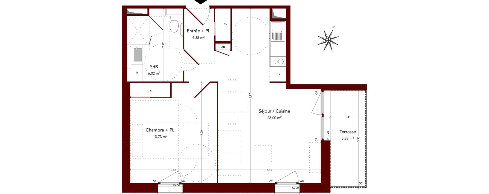Appartement T2 meubl&eacute; de 47,10 m2 &agrave; Ploufragan Centre ville