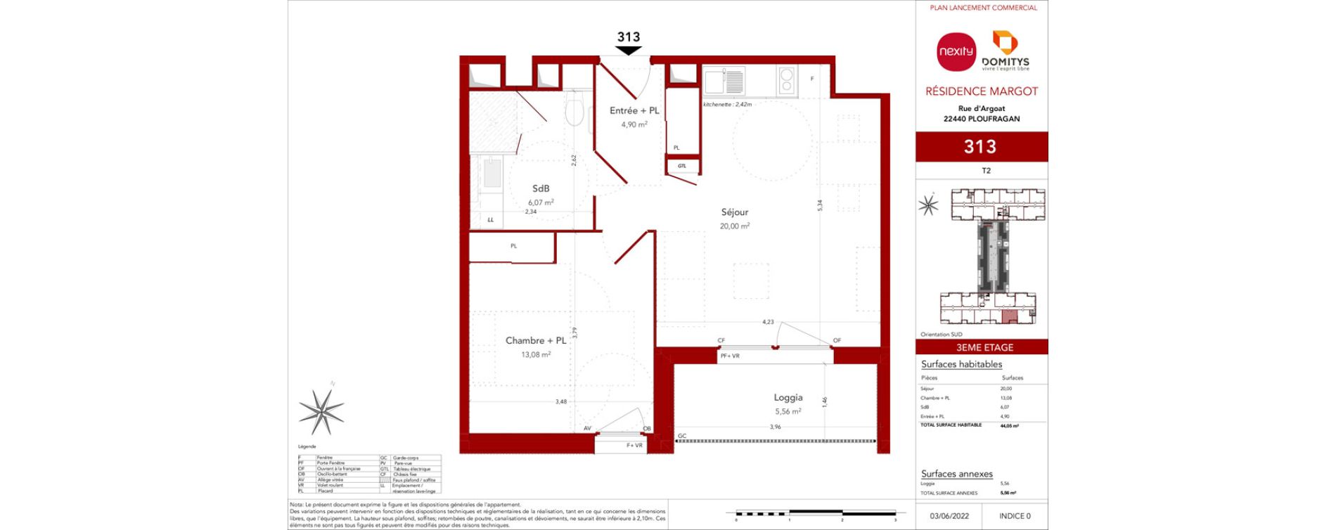 Appartement T2 meubl&eacute; de 44,05 m2 &agrave; Ploufragan Centre ville