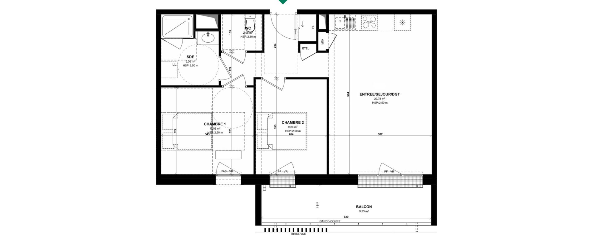 Appartement T3 de 57,28 m2 &agrave; Pordic C&ocirc;t&eacute; bleu