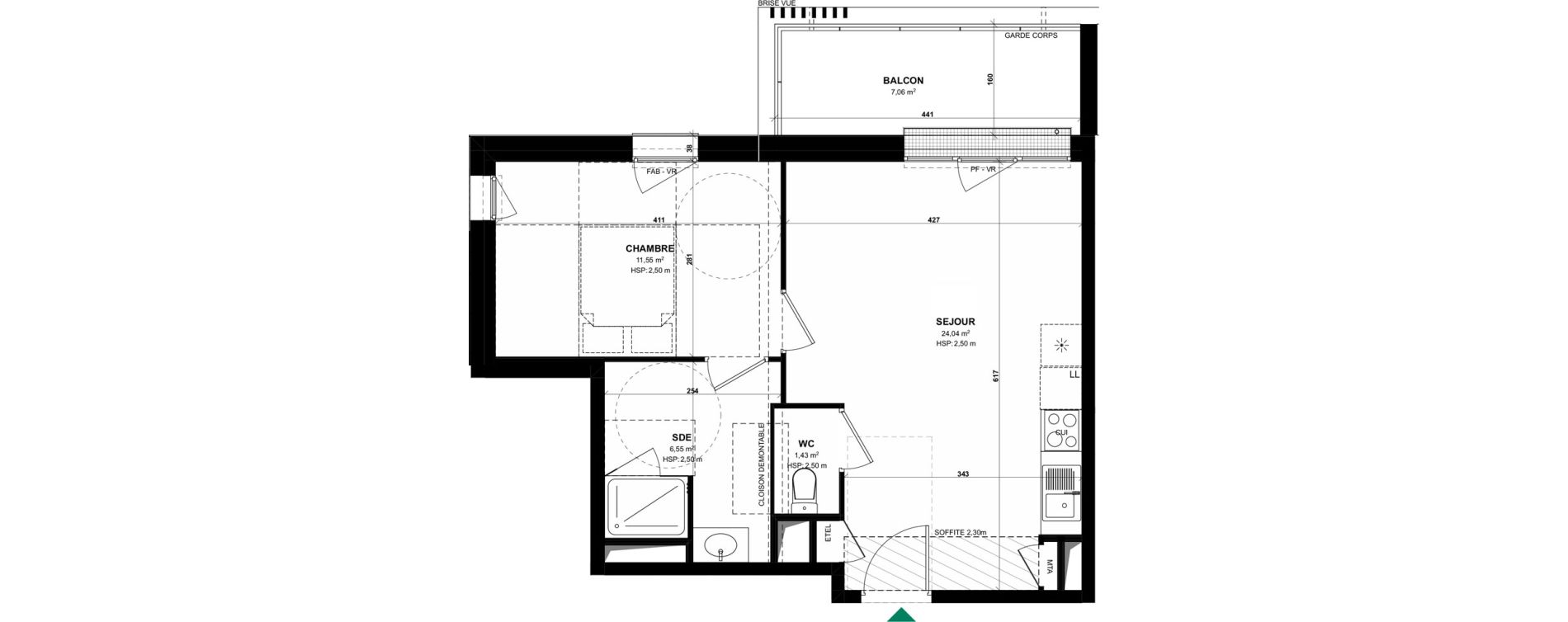 Appartement T2 de 43,57 m2 &agrave; Pordic C&ocirc;t&eacute; bleu