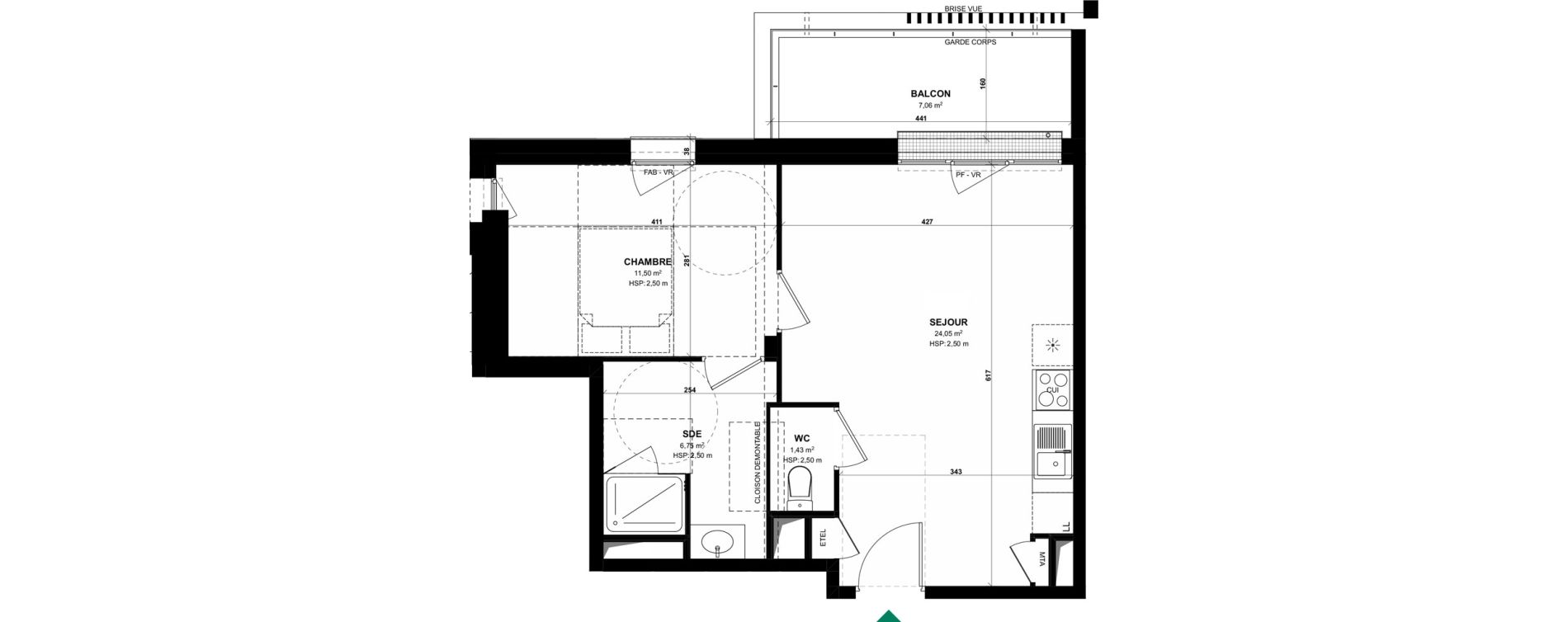 Appartement T2 de 43,73 m2 &agrave; Pordic C&ocirc;t&eacute; bleu