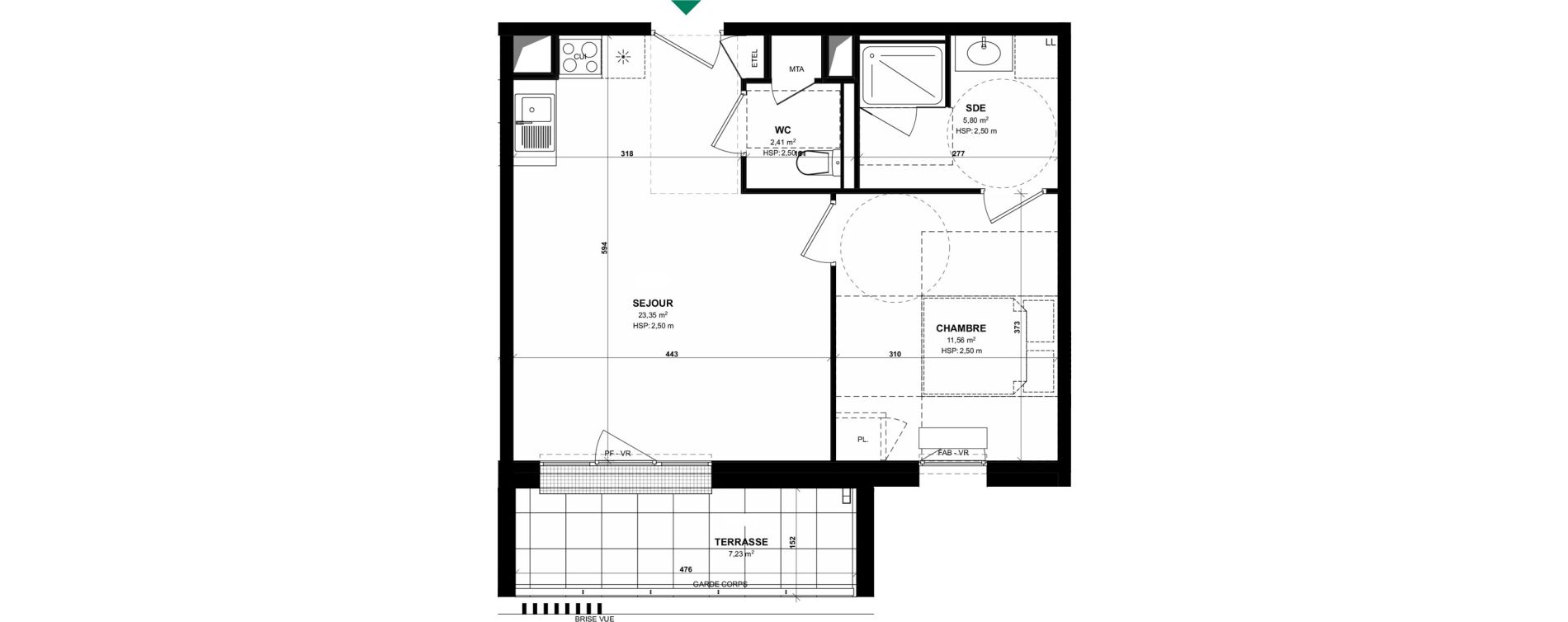 Appartement T2 de 43,12 m2 &agrave; Pordic C&ocirc;t&eacute; bleu