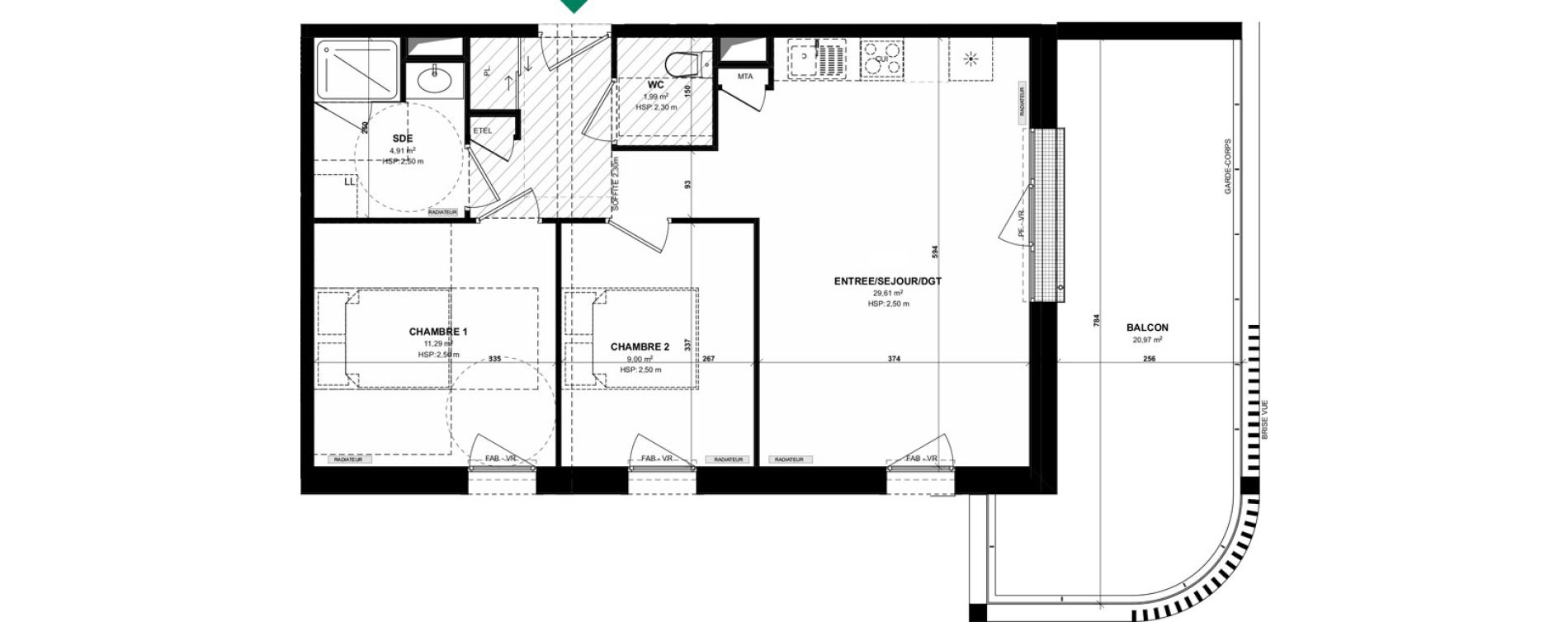 Appartement T3 de 56,80 m2 &agrave; Pordic C&ocirc;t&eacute; bleu