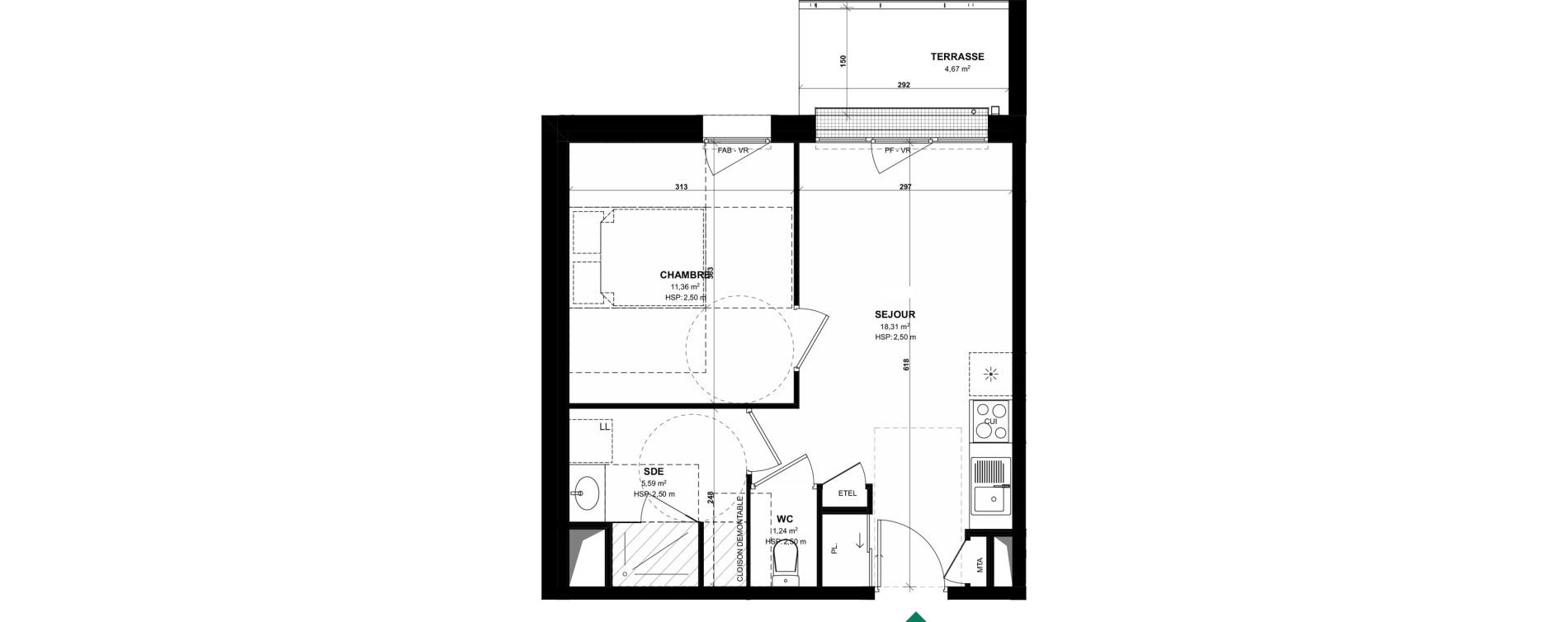 Appartement T2 de 36,50 m2 &agrave; Pordic C&ocirc;t&eacute; bleu
