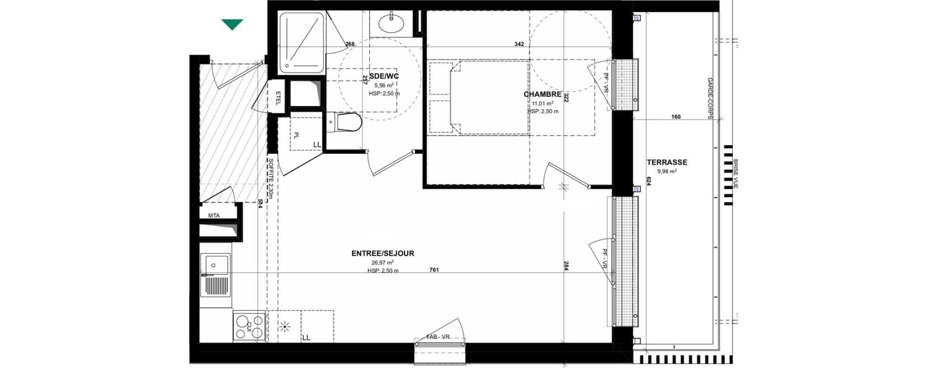 Appartement T2 de 43,54 m2 &agrave; Pordic C&ocirc;t&eacute; bleu