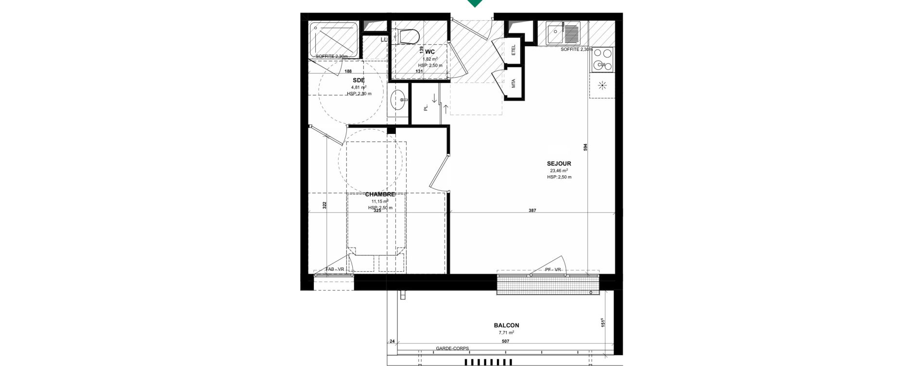 Appartement T2 de 41,24 m2 &agrave; Pordic C&ocirc;t&eacute; bleu