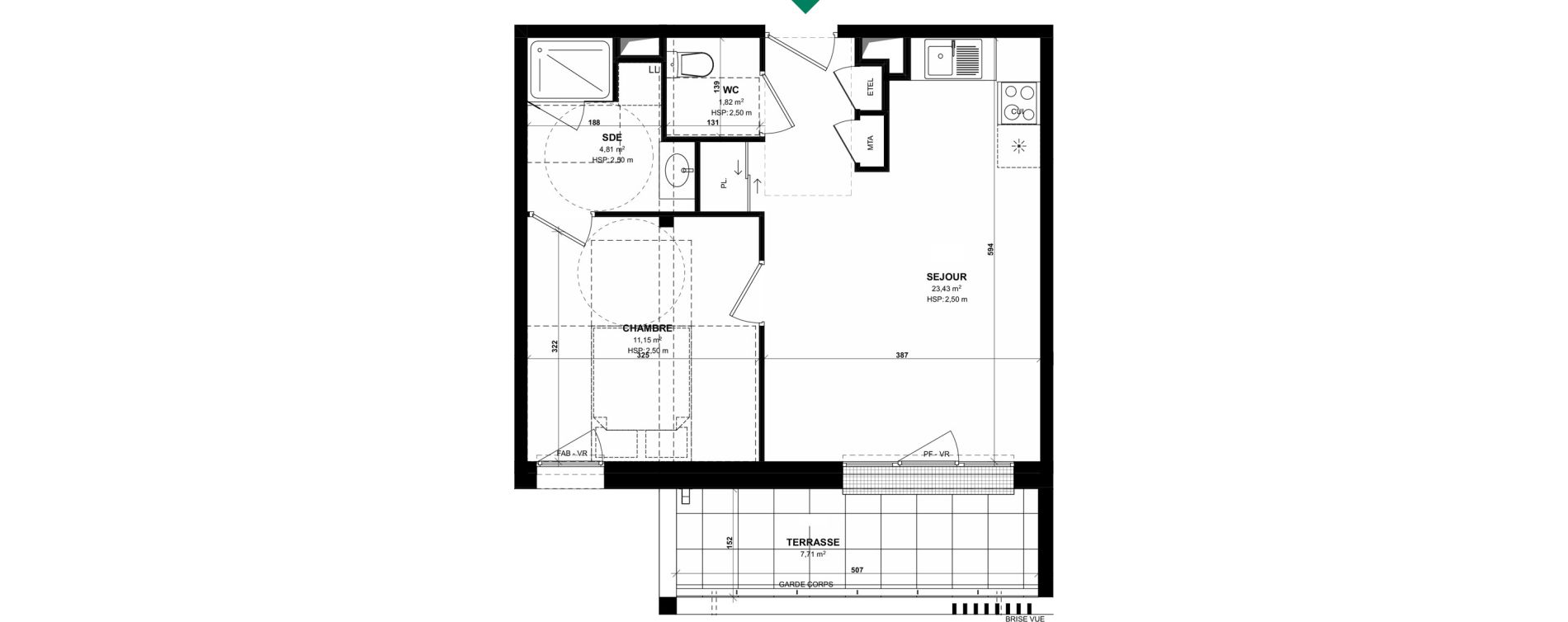 Appartement T2 de 41,21 m2 &agrave; Pordic C&ocirc;t&eacute; bleu