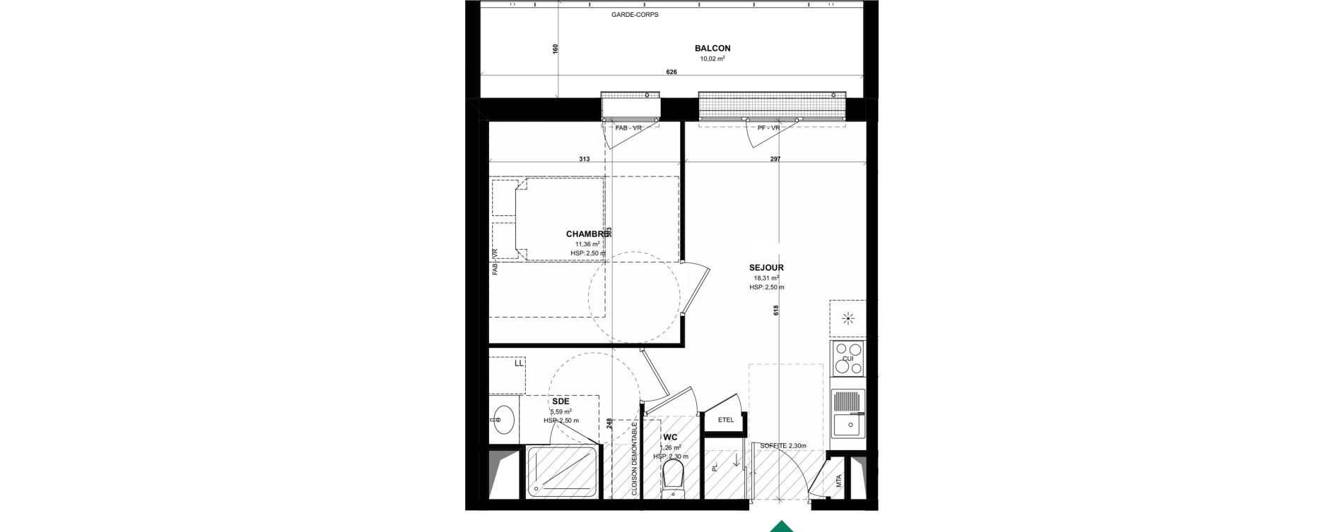 Appartement T2 de 36,52 m2 &agrave; Pordic C&ocirc;t&eacute; bleu