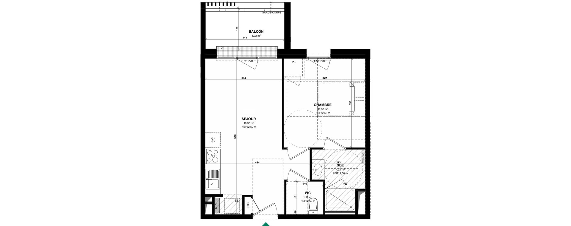 Appartement T2 de 37,43 m2 &agrave; Pordic C&ocirc;t&eacute; bleu
