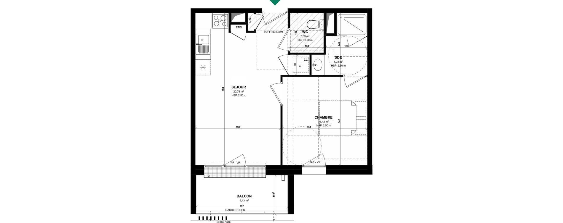 Appartement T2 de 38,26 m2 &agrave; Pordic C&ocirc;t&eacute; bleu