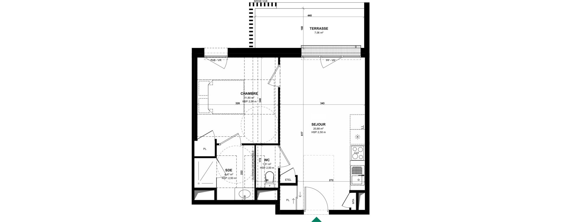 Appartement T2 de 38,66 m2 &agrave; Pordic C&ocirc;t&eacute; bleu