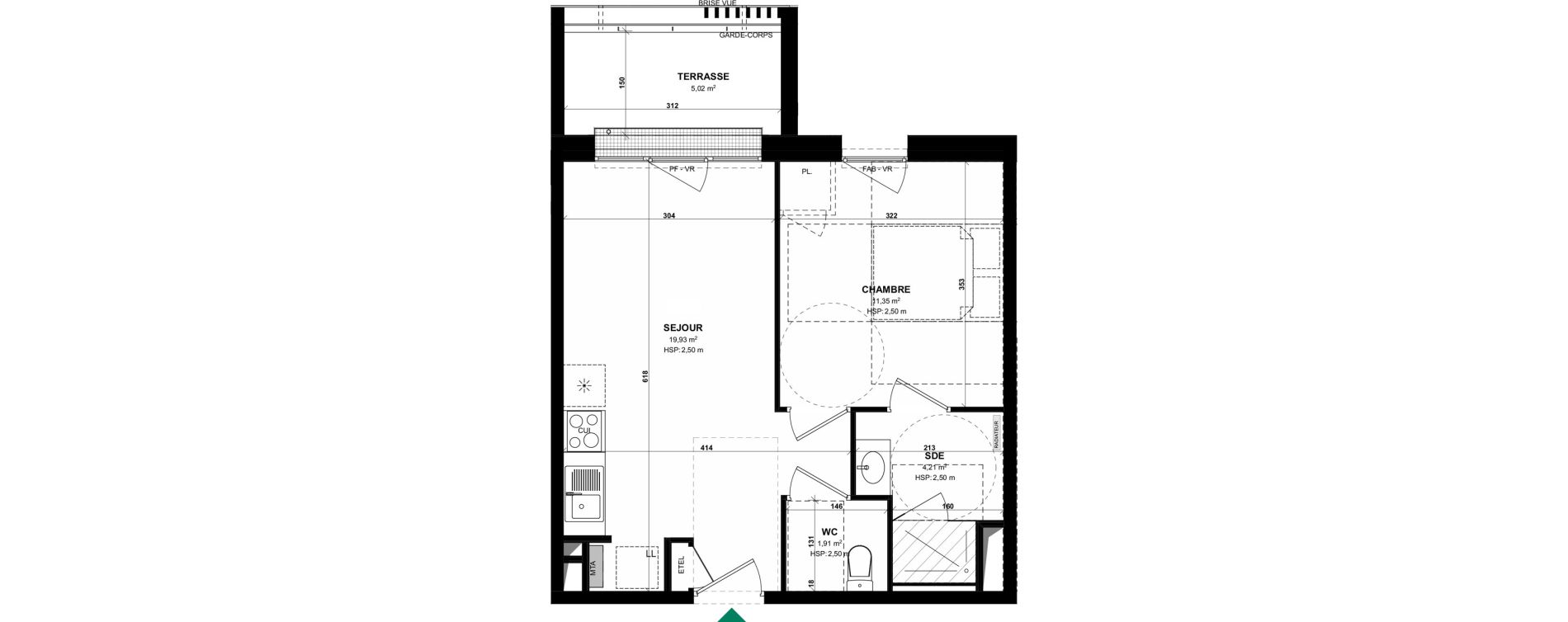 Appartement T2 de 37,40 m2 &agrave; Pordic C&ocirc;t&eacute; bleu