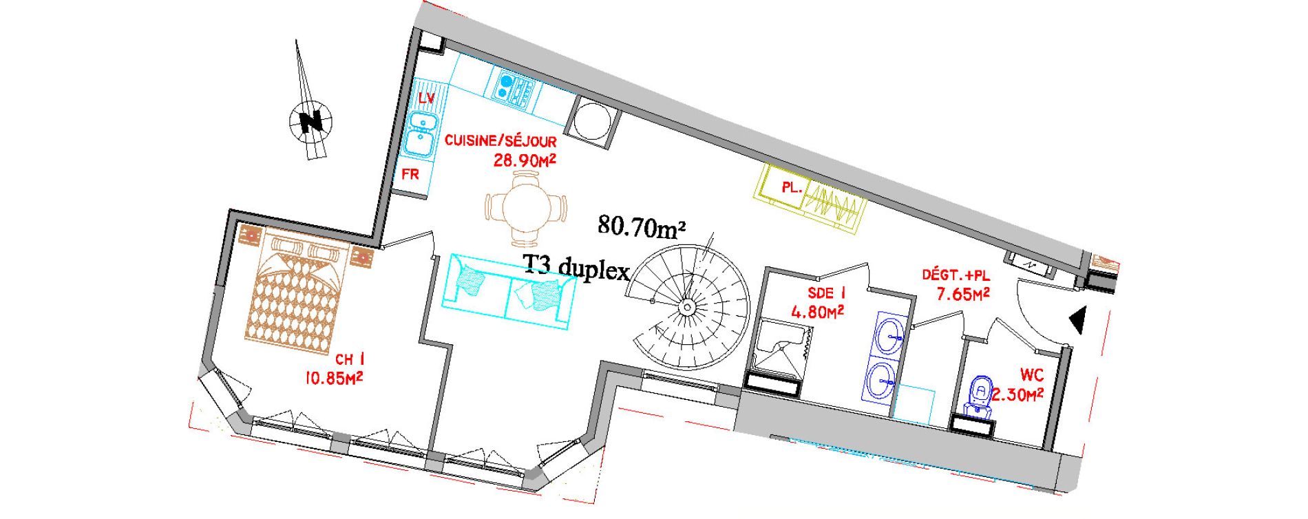 Duplex T3 de 80,70 m2 &agrave; Saint-Brieuc Centre