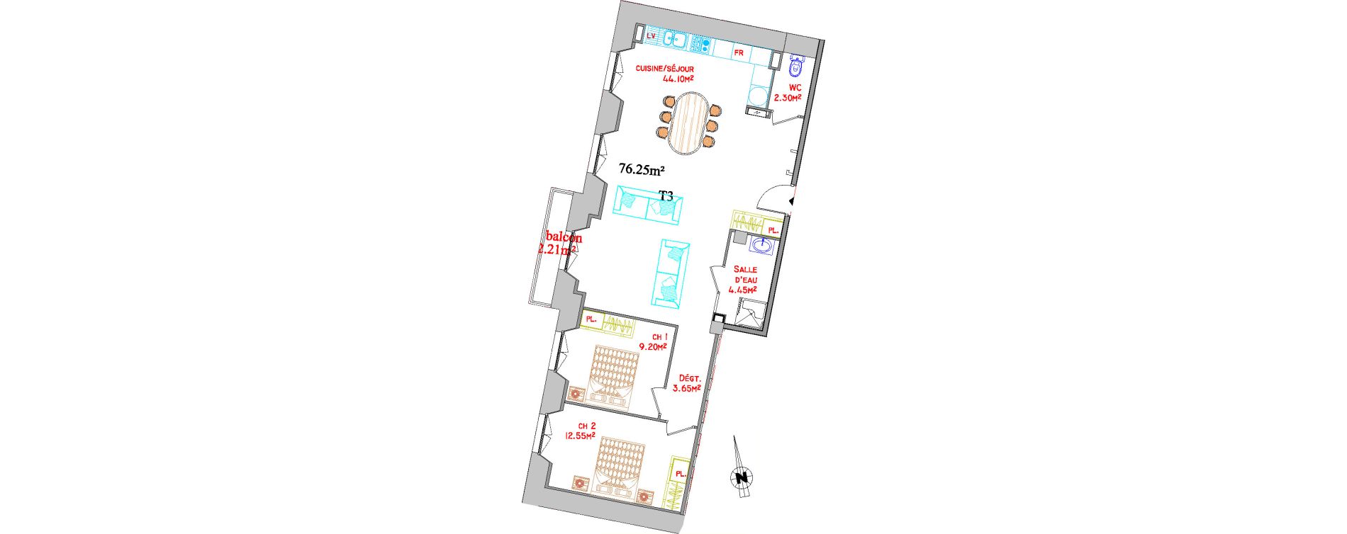 Appartement T3 de 76,25 m2 &agrave; Saint-Brieuc Centre