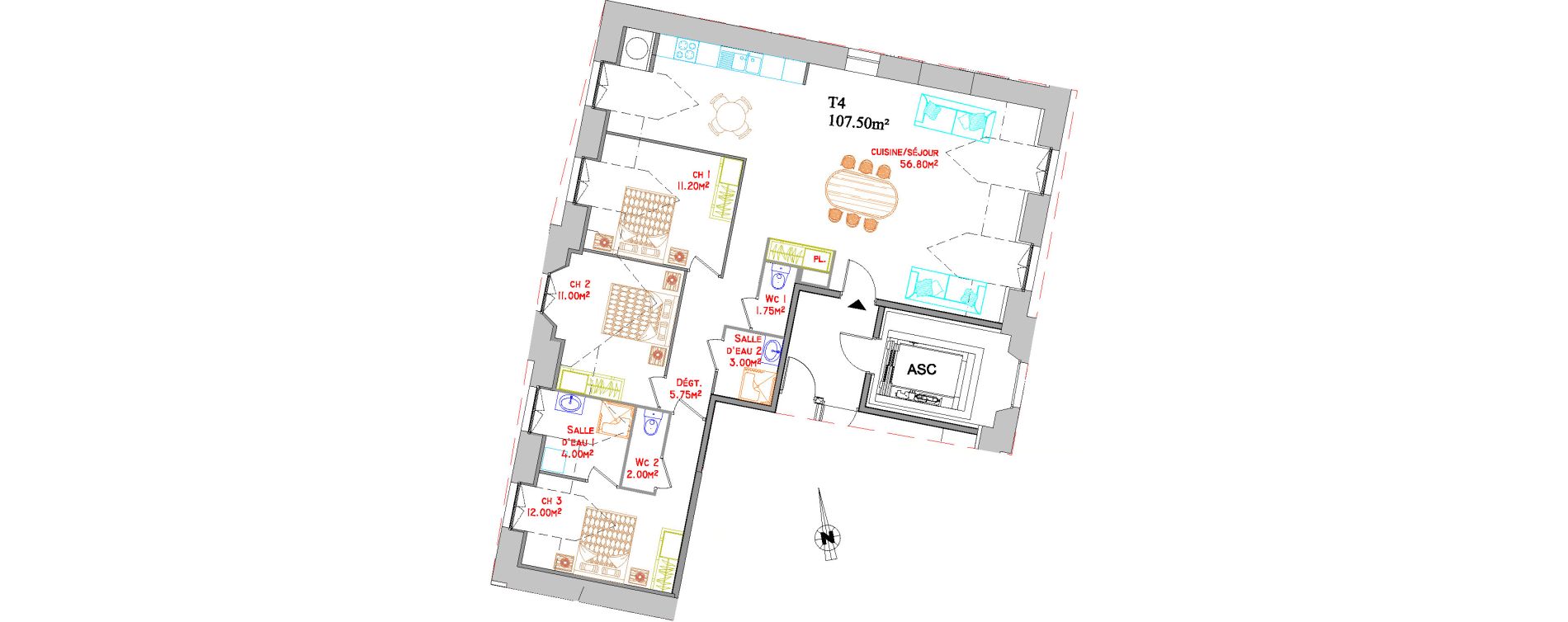 Appartement T4 de 107,50 m2 &agrave; Saint-Brieuc Centre