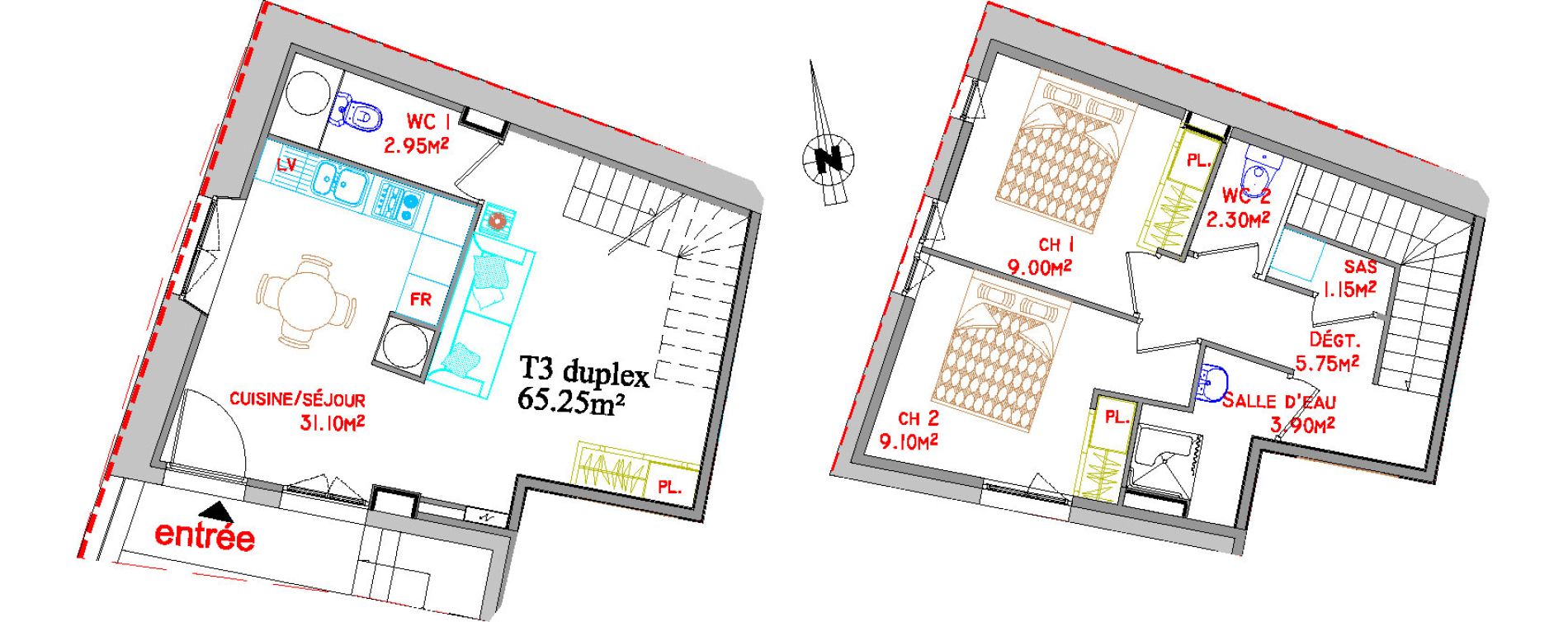 Duplex T3 de 65,25 m2 &agrave; Saint-Brieuc Centre