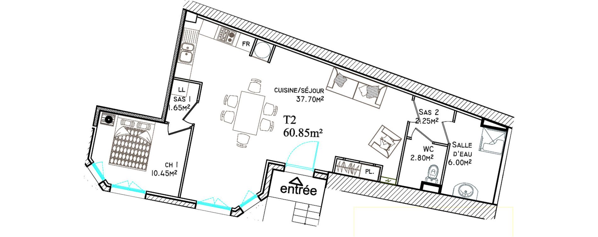 Appartement T2 de 60,85 m2 &agrave; Saint-Brieuc Centre