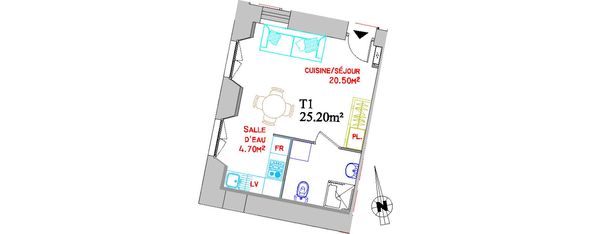 Appartement T1 de 25,20 m2 &agrave; Saint-Brieuc Centre